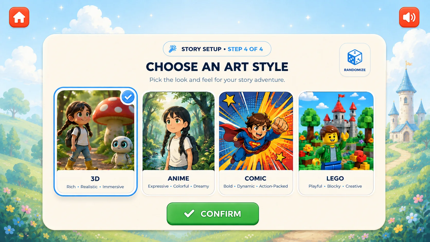 The real Litsee art style selection screen